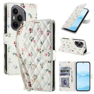 For Honor 400 Pro Global 160.8mm Flower Pattern Buckle Leather Phone Case with Lanyard(Pink Flowers)