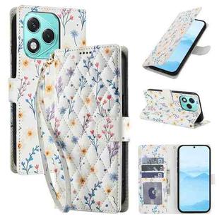 For Honor 400 Lite Global Flower Pattern Buckle Leather Phone Case with Lanyard(Blue Flowers)