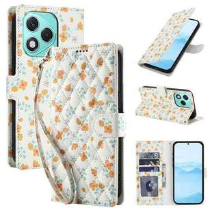 For Honor 400 Lite Global Flower Pattern Buckle Leather Phone Case with Lanyard(Orange Flowers)