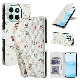 For Honor X6c 4G / X5b / X5b Plus Flower Pattern Buckle Leather Phone Case with Lanyard(Pink Flowers)