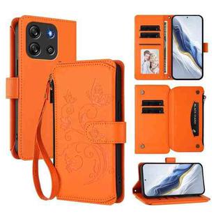 For Blackview Oscal FLAT 1C Butterfly Love Flower Multi-card Zipper Wallet Leather Phone Case(Orange)
