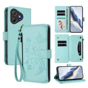For Blackview Oscal Flat 2 / 2C Butterfly Love Flower Multi-card Zipper Wallet Leather Phone Case(Mint Green)