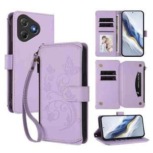 For Blackview Oscal Flat 2 / 2C Butterfly Love Flower Multi-card Zipper Wallet Leather Phone Case(Light Purple)