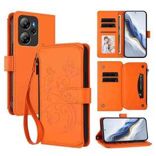 For Blackview Oscal Tiger 13 Butterfly Love Flower Multi-card Zipper Wallet Leather Phone Case(Orange)