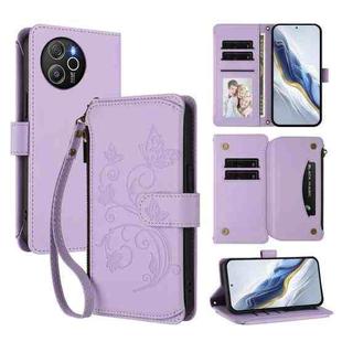 For Blackview Shark 8 / Oscal Tiger 12 Butterfly Love Flower Multi-card Zipper Wallet Leather Phone Case(Light Purple)