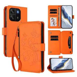 For Blackview Wave 6C Butterfly Love Flower Multi-card Zipper Wallet Leather Phone Case(Orange)