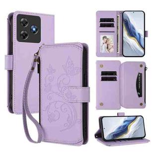 For Blackview Wave 8C / 8 Butterfly Love Flower Multi-card Zipper Wallet Leather Phone Case(Light Purple)