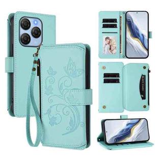 For Blackview Shark 9 5G Butterfly Love Flower Multi-card Zipper Wallet Leather Phone Case(Mint Green)