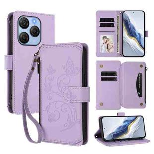 For Blackview Shark 9 5G Butterfly Love Flower Multi-card Zipper Wallet Leather Phone Case(Light Purple)