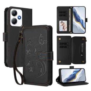 For Infinix Hot 30 Play 4G / NFC 4G Butterfly Love Flower Multi-card Zipper Wallet Leather Phone Case(Black)