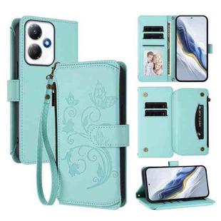 For Infinix Hot 30 Play 4G / NFC 4G Butterfly Love Flower Multi-card Zipper Wallet Leather Phone Case(Mint Green)