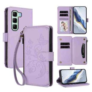 For Infinix Hot 50 5G Butterfly Love Flower Multi-card Zipper Wallet Leather Phone Case(Light Purple)