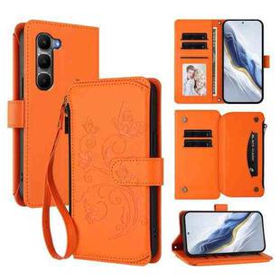 For Infinix Hot 60 4G / 60i 4G Butterfly Love Flower Multi-card Zipper Wallet Leather Phone Case(Orange)