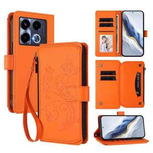 For Infinix Note 40 4G Butterfly Love Flower Multi-card Zipper Wallet Leather Phone Case(Orange)