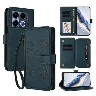 For Infinix Note 40 5G Butterfly Love Flower Multi-card Zipper Wallet Leather Phone Case(Dark Green)