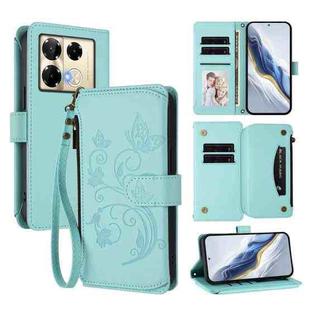For Infinix Note 40 Pro 4G / 5G Butterfly Love Flower Multi-card Zipper Wallet Leather Phone Case(Mint Green)