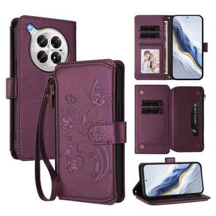 For Infinix Zero 40 4G Butterfly Love Flower Multi-card Zipper Wallet Leather Phone Case(Dark Purple)