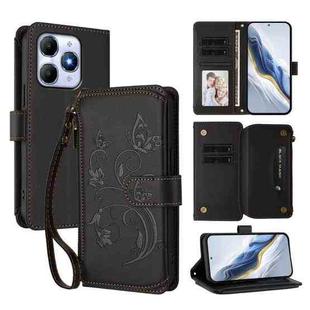 For Itel A90 4G Butterfly Love Flower Multi-card Zipper Wallet Leather Phone Case(Black)