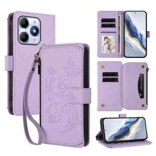 For Itel A90 4G Butterfly Love Flower Multi-card Zipper Wallet Leather Phone Case(Light Purple)