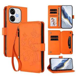 For Itel A80 4G Butterfly Love Flower Multi-card Zipper Wallet Leather Phone Case(Orange)