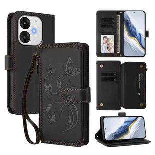 For Itel A80 4G Butterfly Love Flower Multi-card Zipper Wallet Leather Phone Case(Black)