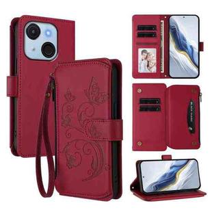 For Itel A50C Butterfly Love Flower Multi-card Zipper Wallet Leather Phone Case(Wine Red)