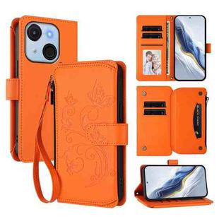 For Itel A50C Butterfly Love Flower Multi-card Zipper Wallet Leather Phone Case(Orange)