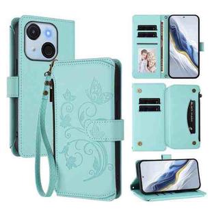 For Itel A50C Butterfly Love Flower Multi-card Zipper Wallet Leather Phone Case(Mint Green)