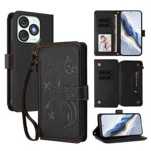 For Itel A50 Butterfly Love Flower Multi-card Zipper Wallet Leather Phone Case(Black)