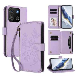 For Itel A05s Butterfly Love Flower Multi-card Zipper Wallet Leather Phone Case(Light Purple)