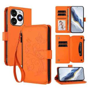 For Itel A70 Butterfly Love Flower Multi-card Zipper Wallet Leather Phone Case(Orange)