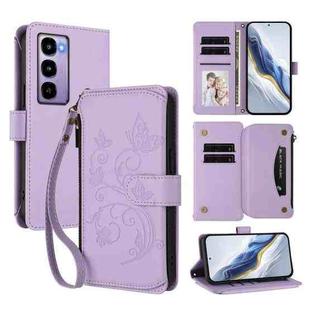 For Itel City 100 Butterfly Love Flower Multi-card Zipper Wallet Leather Phone Case(Light Purple)