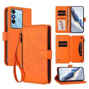 For Itel P38 / S17 / Vision 3 Butterfly Love Flower Multi-card Zipper Wallet Leather Phone Case(Orange)