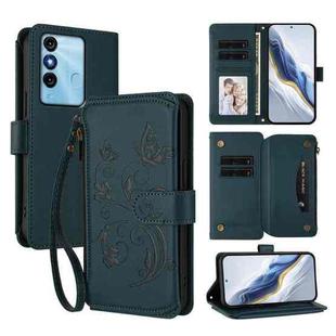 For Itel P38 / S17 / Vision 3 Butterfly Love Flower Multi-card Zipper Wallet Leather Phone Case(Dark Green)
