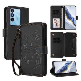 For Itel P38 / S17 / Vision 3 Butterfly Love Flower Multi-card Zipper Wallet Leather Phone Case(Black)