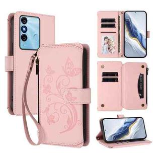 For Itel P38 / S17 / Vision 3 Butterfly Love Flower Multi-card Zipper Wallet Leather Phone Case(Pink)