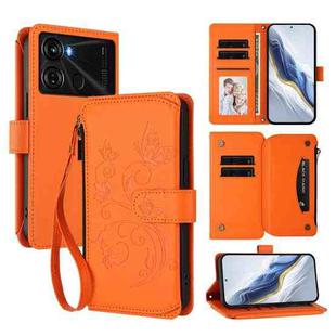 For Itel P40 Butterfly Love Flower Multi-card Zipper Wallet Leather Phone Case(Orange)