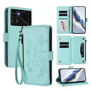 For Itel P40 Butterfly Love Flower Multi-card Zipper Wallet Leather Phone Case(Mint Green)