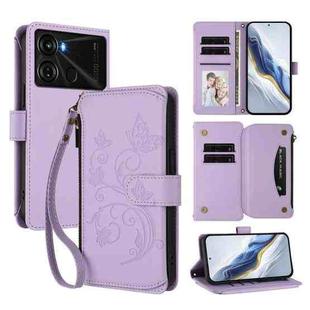 For Itel P40 Butterfly Love Flower Multi-card Zipper Wallet Leather Phone Case(Light Purple)