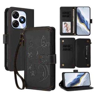For Itel P55 4G / Infinix Smart 8 Butterfly Love Flower Multi-card Zipper Wallet Leather Phone Case(Black)