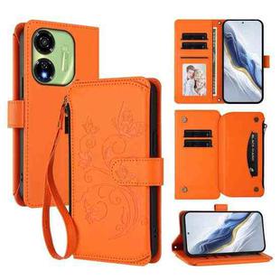 For Itel P55 5G Butterfly Love Flower Multi-card Zipper Wallet Leather Phone Case(Orange)