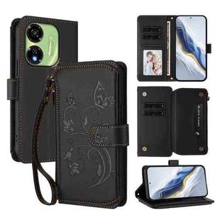 For Itel P55 5G Butterfly Love Flower Multi-card Zipper Wallet Leather Phone Case(Black)