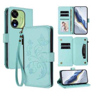 For Itel P55 5G Butterfly Love Flower Multi-card Zipper Wallet Leather Phone Case(Mint Green)