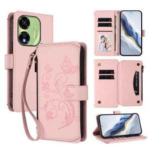 For Itel P55 5G Butterfly Love Flower Multi-card Zipper Wallet Leather Phone Case(Pink)