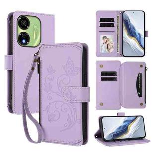 For Itel P55 5G Butterfly Love Flower Multi-card Zipper Wallet Leather Phone Case(Light Purple)