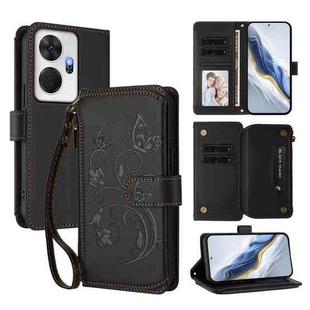 For Itel P55+ Butterfly Love Flower Multi-card Zipper Wallet Leather Phone Case(Black)