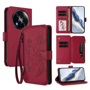 For Itel RS4 / S666LN Butterfly Love Flower Multi-card Zipper Wallet Leather Phone Case(Wine Red)
