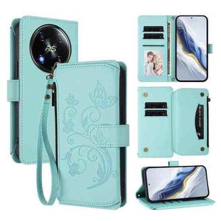 For Itel RS4 / S666LN Butterfly Love Flower Multi-card Zipper Wallet Leather Phone Case(Mint Green)