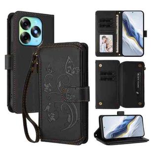 For Itel S23+ Butterfly Love Flower Multi-card Zipper Wallet Leather Phone Case(Black)