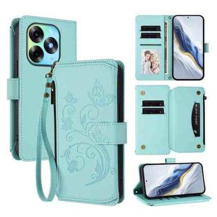 For Itel S23+ Butterfly Love Flower Multi-card Zipper Wallet Leather Phone Case(Mint Green)
